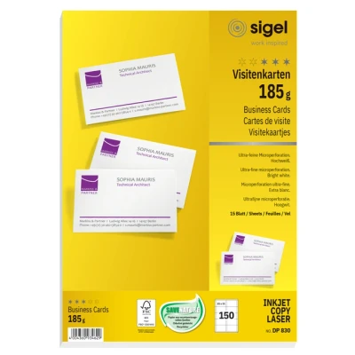 Afbeelding van Visitekaart Sigel 85x55mm blanco 185gr wit 150 stuks