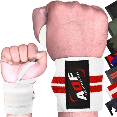 Afbeelding van AQF Power Weight Lifting Wraps Ondersteunt Gym Training Fist Straps Verkocht Als Pair &amp; One Size Fits All (Wit Rood)