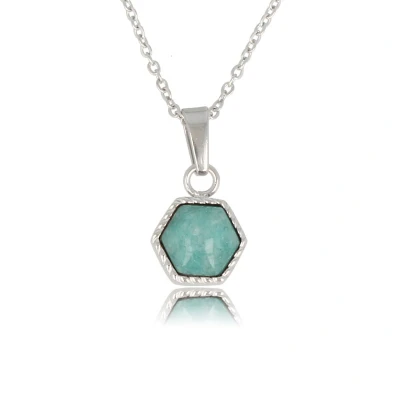 Afbeelding van Ketting zilverkleurig Met zeshoek Amazonite edelsteen hanger luxe cadeauverpakking