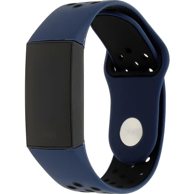 Afbeelding van Fitbit charge 3 &amp; 4 siliconen DOT bandje Donkerblauw / Zwart (Large) bandjes