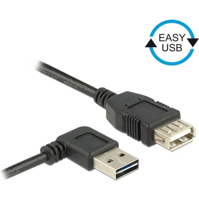 Afbeelding van Easy USB A haaks (links/rechts) naar verlengkabel USB2.0 tot 2A / zwart 2 meter