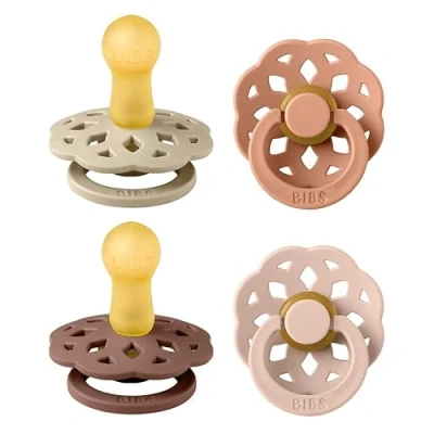 Afbeelding van BIBS Boheme Speen verpakking van 4 stuks. BPA vrij, Ronde speen. Natuurlijk rubberlatex, Gemaakt in Denemarken. Maat 2 (Verpakking stuks), Vanilla Mix