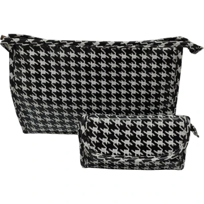 Afbeelding van Rojafit Toilettasset Toilettas + Make up tasje met Spiegel Pied de Poule Style