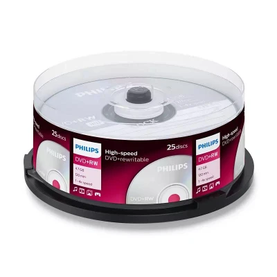 Afbeelding van DVD+RW 4,7 GB PHILIPS 4x Speed Cakebox 25 stuks