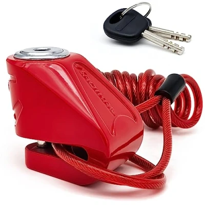 Afbeelding van RADIKAL RK534R Fietsslot voor motorfiets, diefstalbeveiliging, elektrische step, universele mini scooter, kliksluiting, 6 mm as, met kabel ter herinnering