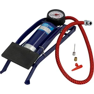 Afbeelding van Cartrend Enkele cilinder voetpomp, voor auto en fietsbanden andere objecten, incl. standaard speciale adapter, manometer tot 7 bar, 0,2 l volume per slag, slanglengte ca. 50 cm