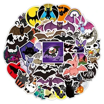 Afbeelding van POPNWOW Cartoon vleermuisstickers, 50 stuks, waterdicht vinyl, schattige bat stickers voor reiskoffer, bagage, laptop, waterfles, iPad, smartphone, fiets, skateboard, helm, gitaar