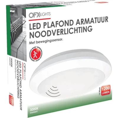 Afbeelding van Led plafond/wand armatuur met bewegingssensor en noodverlichting 16W 3000K