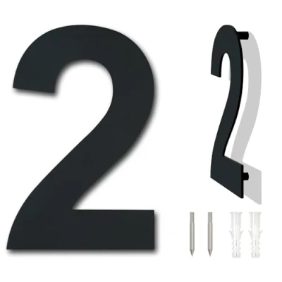 Afbeelding van Geborsteld modern roestvrij staal huisnummer 203mm hoog zwarte coating, zwevende verschijning (nummer 2)