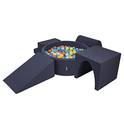 Afbeelding van KiddyMoon Schuimspeelplaats Met Rond Ballenbad (300 Ballen) Ballenbakken Voor Baby&#039;s Speelbad Hindernisbanen, Donker Blauw:Licht Groen/Oranje/Turkoois/Blauw/Babyblue/Geel