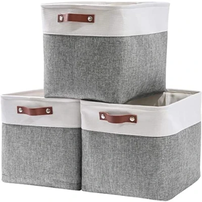 Afbeelding van Mangata Kallax Opbergdozen, set van 3 stoffen opbergkubussen met handgrepen (33 x 38 33 cm, grijs wit)
