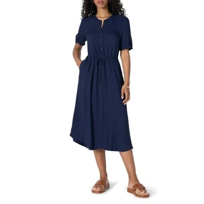 Afbeelding van Amazon Essentials Dames Relaxed Fit Half Mouw Taille Midi A lijn Jurk, Navy, XXL