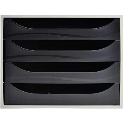 Afbeelding van Exacompta Ref 2286014D EcoBox Lade Set 248 x 284 234mm groot, 4 laden, geschikt voor A4+ documenten, stapelbaar, veiligheidsstop functie zwart