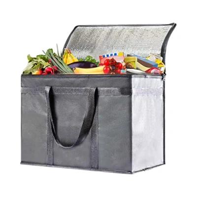 Afbeelding van koeltas 30L grote thermische voedselbezorgtas geïsoleerde picknick lunchtas opvouwbare koelbox (grijs)