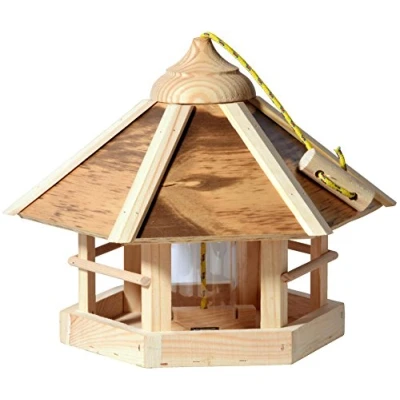 Afbeelding van dobar® 21391e Vogelvoederhuisje camouflage vogelvoederstation van hout vogelhuis om op te hangen incl. voedersilo compacte vogelvilla 35 x 29 cm natuurlijk gevlamd