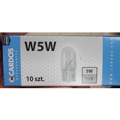 Afbeelding van Cardos W5W Parkeerlicht, set van 10 stuks, kentekenplaatverlichting, lamp, 12 V, 5 W, glazen sokkel, autolamp