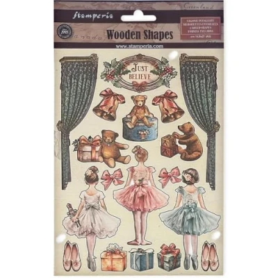 Afbeelding van Stamperia The Nutcracker Colored Wooden Shape A5 Ballet and Teddy (KLSP167)