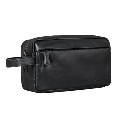 Afbeelding van STILORD Marbella toilettas voor heren, van echt leer, reis cosmeticatas, grote toilettas, make uptas met vakken, waterdicht, handbagage op reis, zwart, Medium,