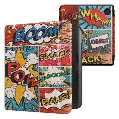 Afbeelding van kwmobile E reader hoesje geschikt voor Kobo Libra Colour hoes flip case met magnetische sluiting Ereader cover Stripboek design in meerkleurig