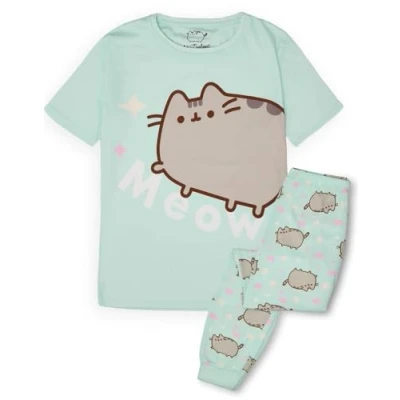 Afbeelding van Pusheen Meisjes pyjama Set Young Ladies Green Loungewear T shirt met korte mouwen en broek lange pijpen all over print Volledige Tiener nachtkleding Merch cadeau