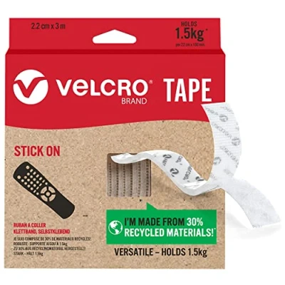 Afbeelding van VELCRO Merk plakband Op lengte gesneden sterke haak &amp; lus zelfklevende perfect voor kamerinrichting en thuis, kantoor, garagegebruik Wit 22 mm x 3 m