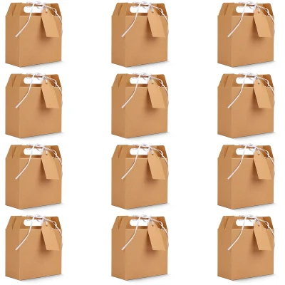 Afbeelding van Belle Vous Bruin Hobby Feest Snoep Geschenk Doosjes met Labels (20 Pak) 16 x 14,7 6,5cm Blanke Loot Goodiebags Voor Kinderverjaardagen, Voedsel, Babyshower en Huwelijken