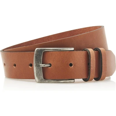 Afbeelding van Heren riem van cognac Italiaans echt leder 4cm brede casual herenriem maat 95 totale lengte 110 cm