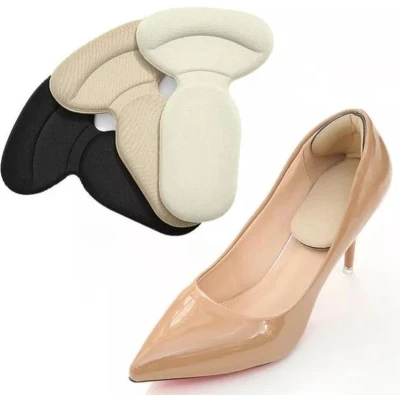Afbeelding van LOUZIR 2 paar zelfklevende siliconen hielbeschermers inlegzolen voor hoge hakken of schoenen zachte en flexibele kussentjes voorkomt blaren pijn combinatie van beige zwart one size