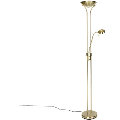 Afbeelding van QAZQA Moderne vloerlamp messing met leeslamp incl. LED dim to warm Diva