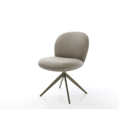 Afbeelding van Eetkamerstoel Nube Flex kruisframe breed afwerking met titaniumeffect echt leer mud pocketveer kern 360 draaibaar