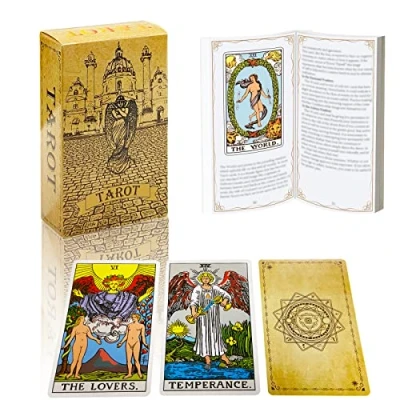 Afbeelding van IXIGER Tarot Cards Deck, 78 Deck met gids Set voor Beginners en Experts, Klassieke Card Set, Duurzame Kaarten, Standaard Formaat 12,1 cm x 2,75 cm, Toekomstvertellend spel.