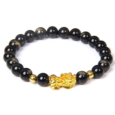 Afbeelding van RANGKRITI Obsidiaan armband, Pixiu, zwarte feng shui, bezwering kraal amulet