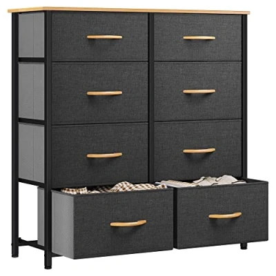 Afbeelding van YITAHOME Ladekast, stoffen opbergkast met 8 lades voor slaapkamer, woonkamer, kast, stevig stalen frame, gemakkelijk te trekken bakken en houten bovenkant, dressoir