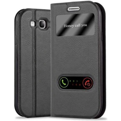 Afbeelding van Cadorabo Hoesje geschikt voor Samsung Galaxy S3 / NEO in KOMEET ZWART Beschermhoes met magnetische sluiting, standfunctie en 2 kijkvensters Book Case Cover Etui