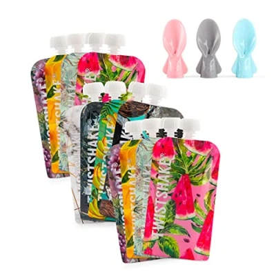Afbeelding van Twistshake 12x Herbruikbare Knijpzakjes Voor Babyvoeding 220ml + 3x Eetlepels Dubbele Sluiting Zakjes En Lepels Zonder BPA