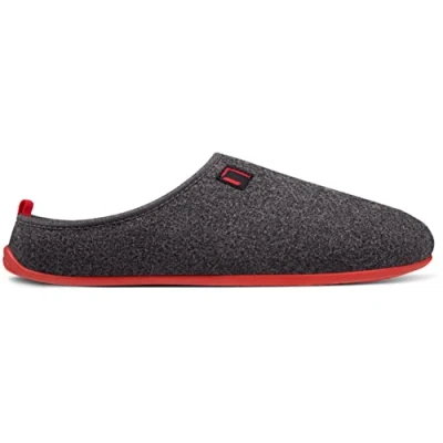 Afbeelding van Nanga Volwassenen uniseks wollen pantoffels voor dames en heren, vilten met antislip rubberen zool, warme slippers van wolvilt, uitneembaar voetbed, rood, 44 EU