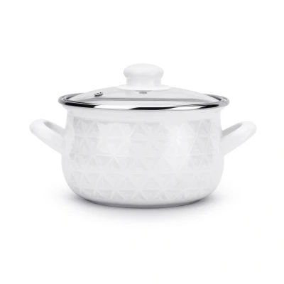 Afbeelding van Emalia Diamond retro wit klassieke geëmailleerde kookpan met glazen deksel 20 cm 4.2L