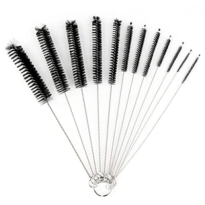 Afbeelding van Zhenle Reinigingsborstels, 12 stuks flesreinigingsborstels, melkslangborstel, nylon slangborstelset voor reageerbuizen, reinigen, theepot, mondstuk, drinkrietjes, borstelset (zwart)