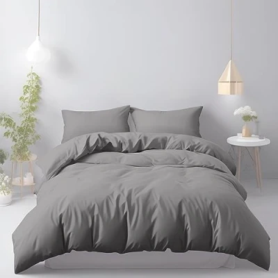 Afbeelding van LivinEase Geborstelde Microvezel 240x220cm Dekbedovertreksets 100 GSM Grijs Dekbedovertrek Met 2 Kussensloop (65 x 65 cm) Hotelkwaliteit Hypoallergeen, Onderhoudsvriendelijk en Comfortabel