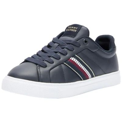 Afbeelding van Tommy Hilfiger ICON Court Stripes Sneakers laag, Dames, Maat: 36, Space blue Leer en textiel
