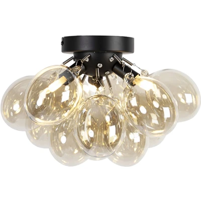 Afbeelding van QAZQA Design plafondlamp zwart met amber glas 3 lichts Uvas