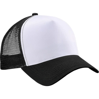 Afbeelding van Beechfield Heren Half Mesh Trucker Cap / Hoofddeksel (Zwart/Wit)