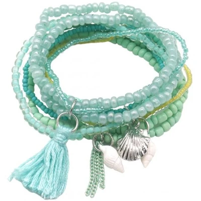 Afbeelding van Jomide Armbandjes Bohemian Shell Groen/Turquoise 7 stuks