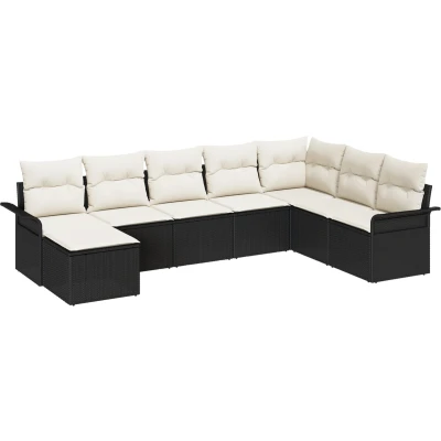 Afbeelding van vidaXL 8 delige tuinsofa set met kussens zwart poly rattan