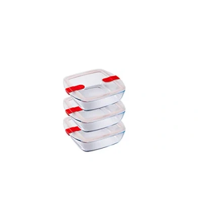 Afbeelding van Ovenschaal Pyrex Cook &amp; Heat Vierkant Transparant Rood 1 L (3 delig)