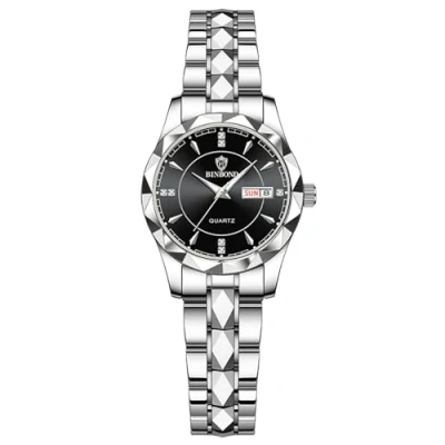 Afbeelding van JewelryWe Zakelijke Analoge Quartz Horloges: Mannen Vrouwen Jurk Waterdicht Lichtgevende Datum Kalender Dial Rvs Luxe Multifunctionele Paar Polshorloge, W zwartzilver, Adult
