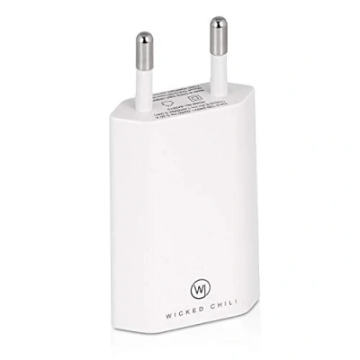 Afbeelding van Wicked Chili Pro Series Ultra Slim Voeding USB Adapter, voor Mobiele Telefoon, Tablet, Ebook Reader en Smartphone, 1000 mA, 100 240V, Wit