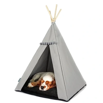 Afbeelding van Tent voor Honden en katten. Waterdichte tipi Hondenhok, kattenwigwam. iglo. (65x65x92 cm, Grijze tent, Zwart)