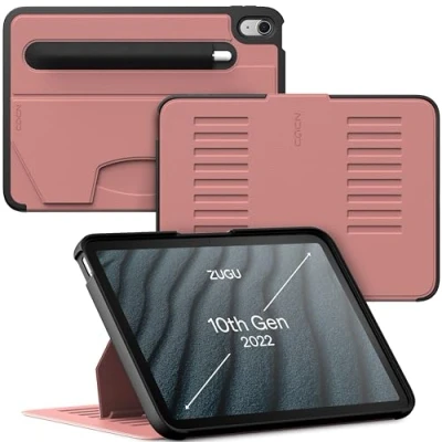 Afbeelding van Zugu case iPad 10.9 Gen 10 (2022) oersterke luxe flip over volledige 360˚ bescherming met multifunctionele standaard functie geschikt voor Apple Pencil Desert Rose