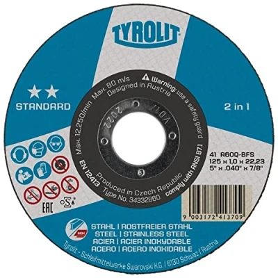 Afbeelding van Tyrolit 2in1 Doorslijpschijf (Standard) 125 x 1,0 22,2 MM Staal en RVS
